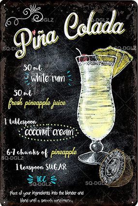 Pina Colada Cocktail Rezept Deko-Wandschild