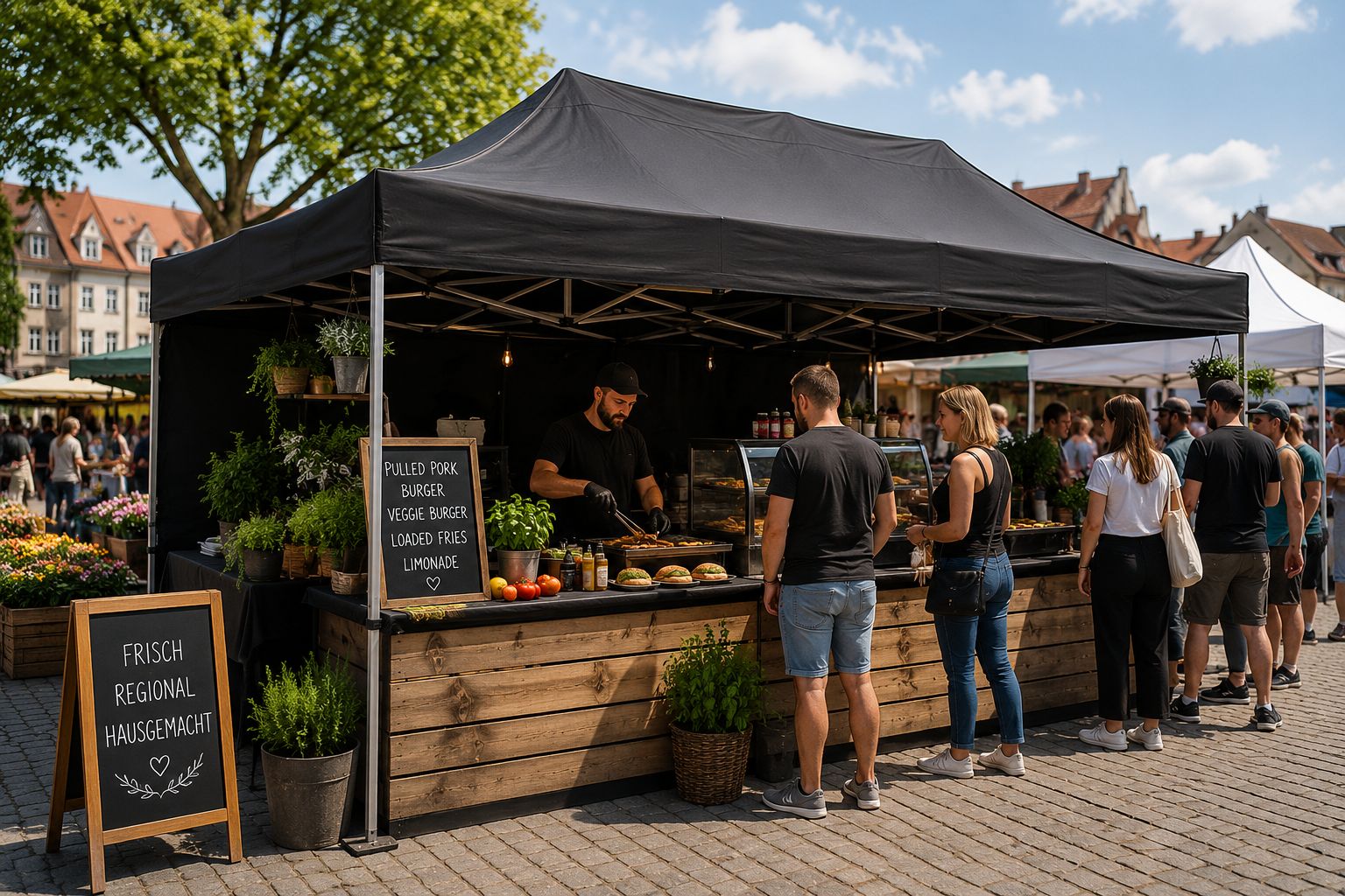 Professioneller Gastro Pavillon für Gastronomie, Catering, Märkte und Events im gewerblichen Einsatz