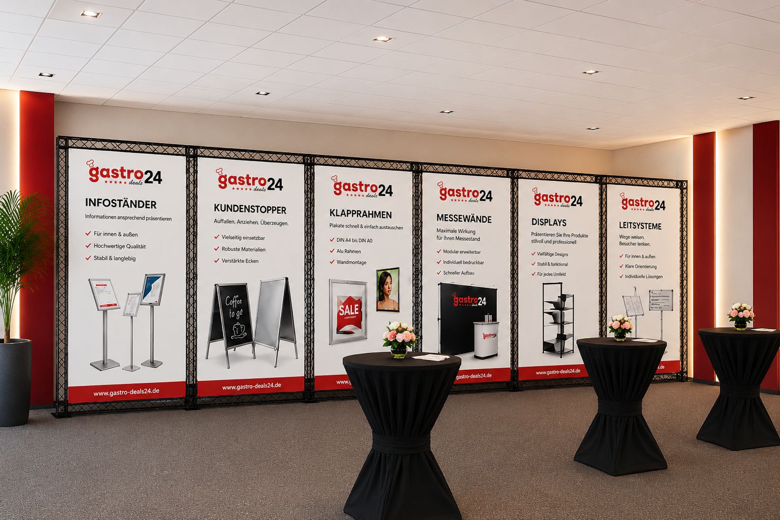 Professionelle Messewände und Traversensysteme für Messen, Events, Promotion, Kongresse und Markenpräsentationen von gastro-deals24