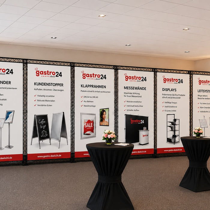Professionelle Messewände und Traversensysteme für Messen, Events, Promotion, Kongresse und Markenpräsentationen von gastro-deals24