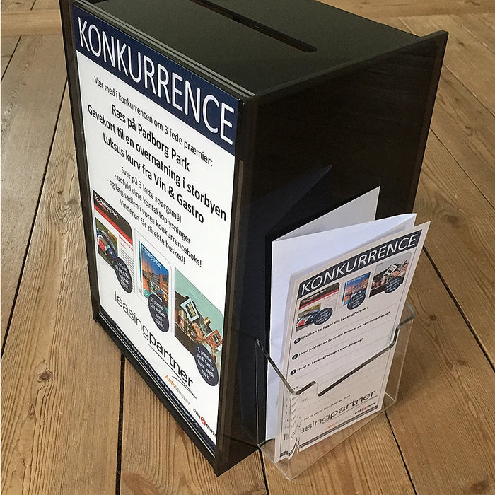 Feedbackbox mit A4 Display & Kartenhalter – Aktions- und Beteiligungsbox POS schwarz