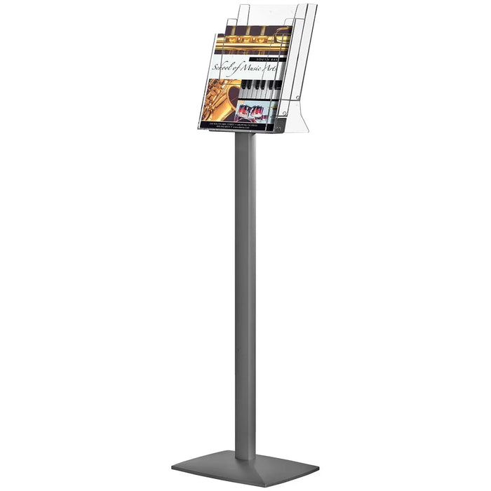 Prospektständer Alu – Acrylfächer – 3xA4 oder 6xM65 – Silber – Modell Pillar