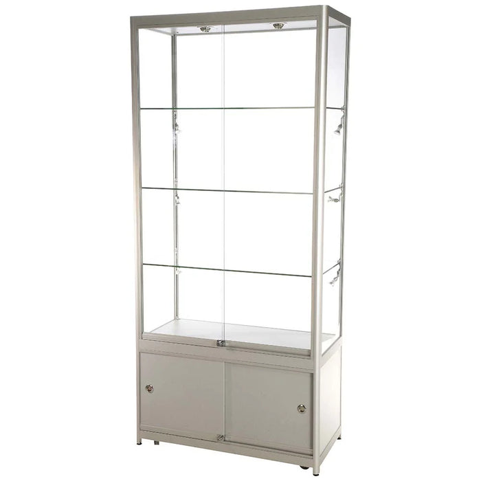 Glasvitrine Duo Tower mit Unterschrank – Schwarz oder Silber