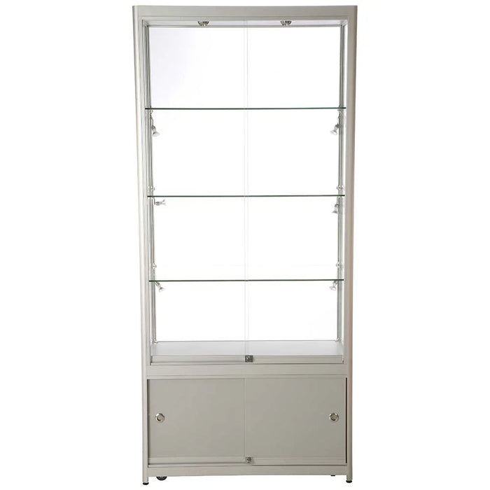 Glasvitrine Duo Tower mit Unterschrank – Schwarz oder Silber