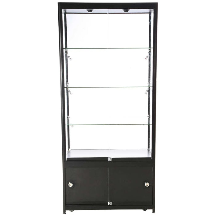 Glasvitrine Duo Tower mit Unterschrank – Schwarz oder Silber