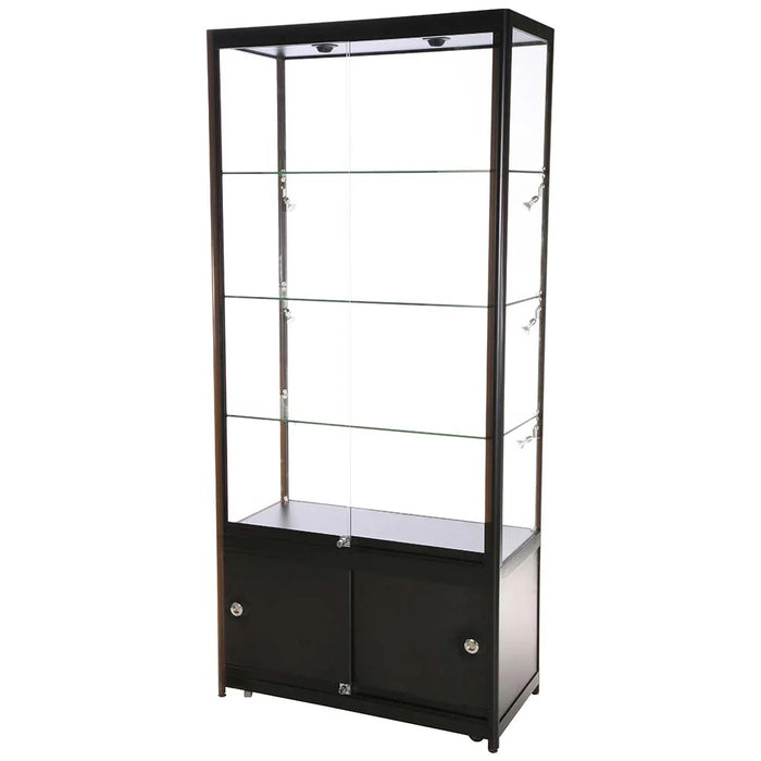 Glasvitrine Duo Tower mit Unterschrank – Schwarz oder Silber