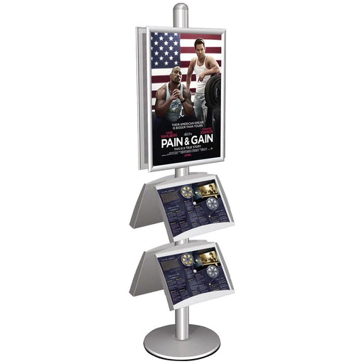 Doppelseitiger Infoständer mit Klapprahmen und 4x A3 Prospektregal aus Aluminium