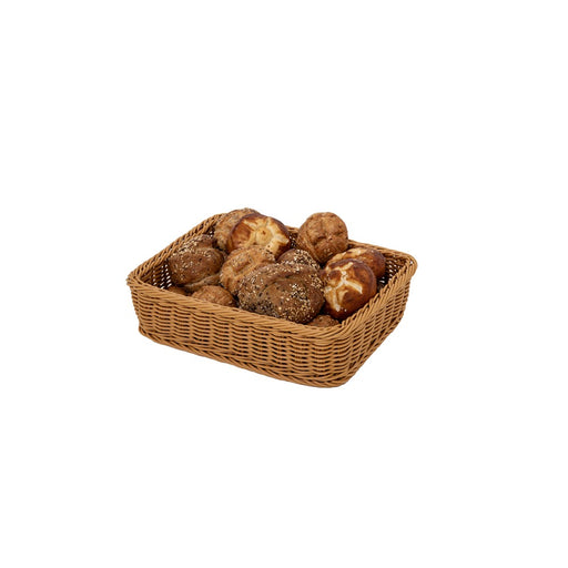 Flacher Polyrattan Korb 400 x 300 mm mit Brötchen für die Bäckereitheke
