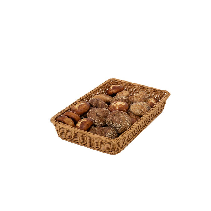 Flacher Polyrattan Korb 600 x 400 mm mit Brötchen für Theke und Buffet