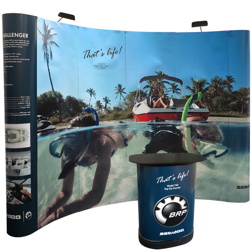 Pop up Messewand gebogen 4 Felder 313 x 228 cm mobiles Messedisplay Magnet System