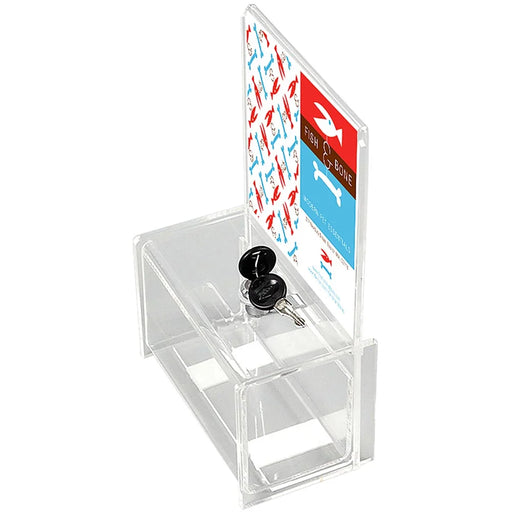 Spendenbox Acryl mit Displayeinsatz und Schlüssel – Ansicht von oben