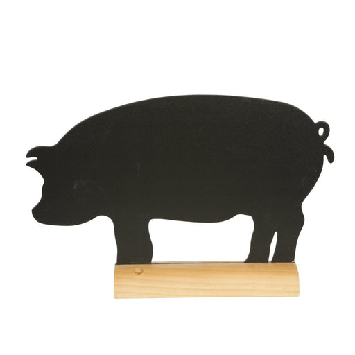 Tisch-Kreidetafel in Schweinform mit Holzfuß, Motivtafel für Metzgerei, Hofladen und Gastronomie