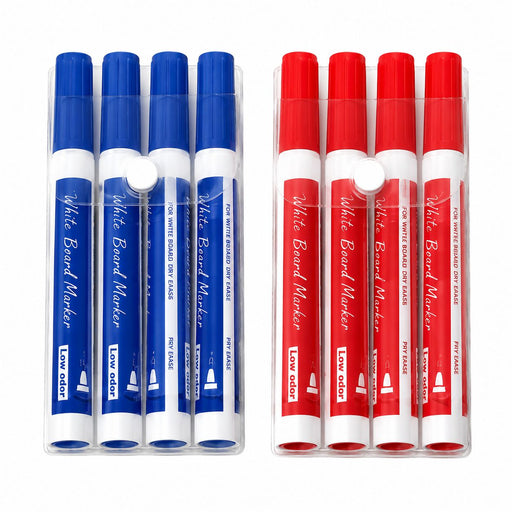 Whiteboard Marker 4er Set in Rot oder Blau. Abwischbare Whiteboard Stifte für Büro, Schule, Seminare, Konferenzräume und Präsentationen.