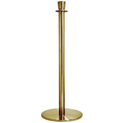 Goldener Absperrpfosten mit Kordelkopf und Seilhalter für professionelle Personenleitsysteme