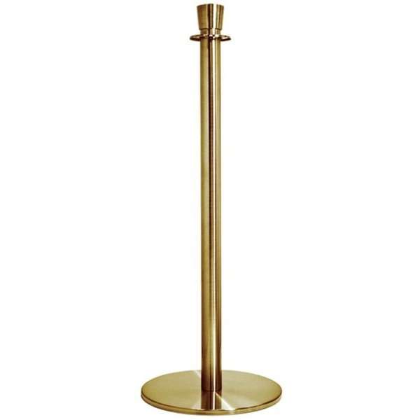 Goldener Absperrpfosten mit Kordelkopf und Seilhalter für professionelle Personenleitsysteme