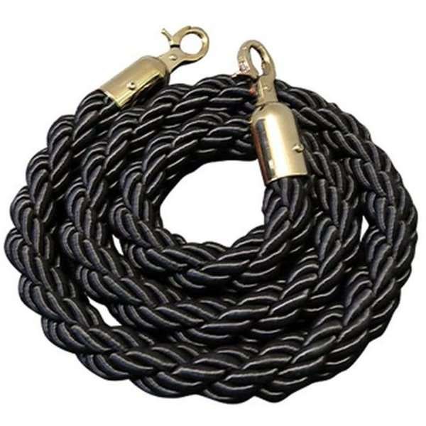 Absperrseil 156 cm in Schwarz mit goldenen Karabinerhaken für Absperrpfosten