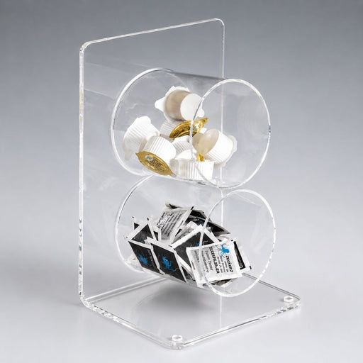 Transparenter Acryl Organizer mit 2 runden Fächern für Kaffeesahne-Portionen und Zuckertütchen an der Kaffeestation
