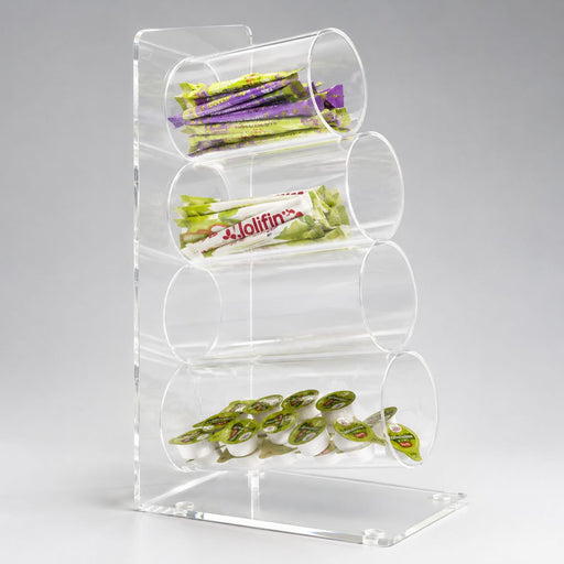 Transparenter Acryl Organizer mit 4 Fächern für Kaffeezubehör, Zucker, Tee und Portionsartikel im Coffee-to-go-Bereich