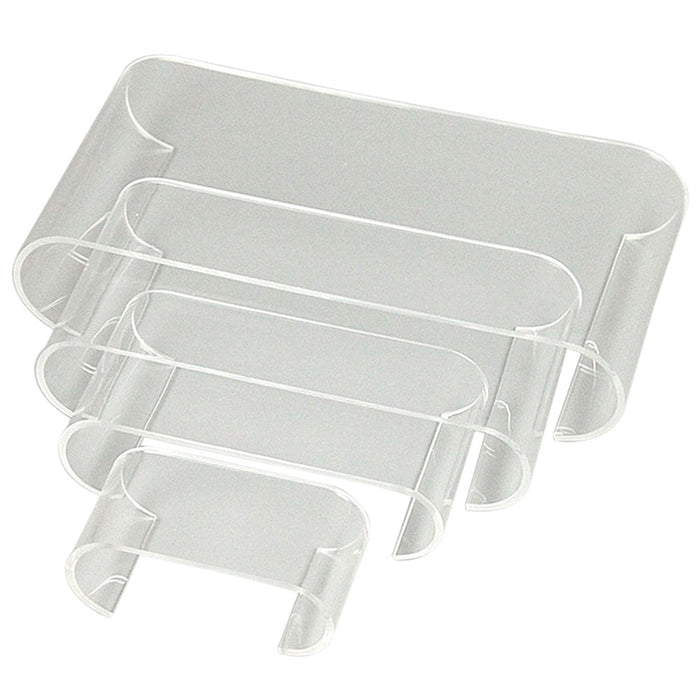 Acryl-Podest-Set gerundet Transparent, 4-teiliges Set in Schrägansicht