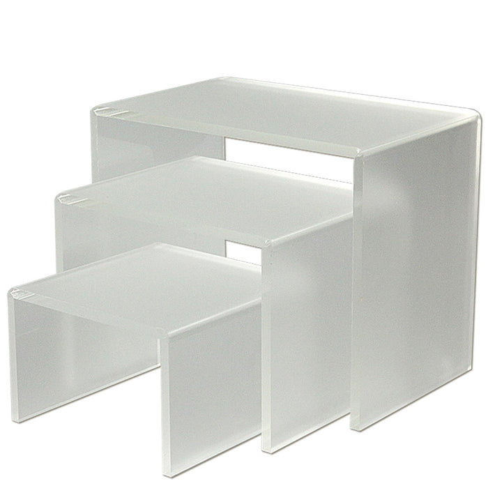 Acryl-Podest-Set Big mattiert transparent, Set mit drei Ablagen in Schrägansicht