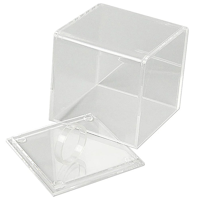 Kleine transparente Acryl-Vitrine mit abnehmbarer Unterseite zum Einsetzen und Entnehmen von Ausstellungsobjekten.