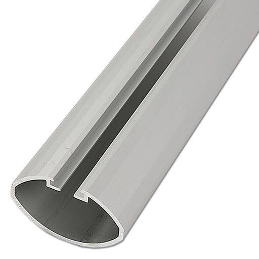 Aluminium-Profil für Bannerrahmen, silber eloxiert, Schnittansicht mit Hohlkammer und Nut