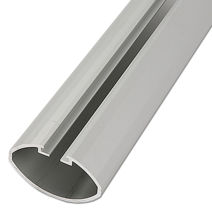 Aluminium-Profil für Bannerrahmen, silber eloxiert, Schnittansicht mit Hohlkammer und Nut