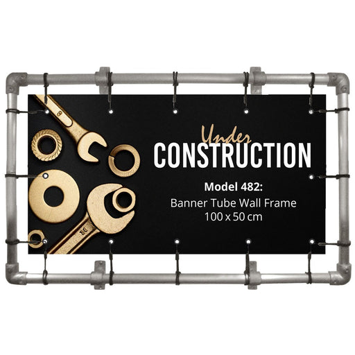 Bannerrahmen aus Aluminiumrohr mit schwarzem Banner, 100 x 50 cm, für die Wandmontage im Außenbereich
