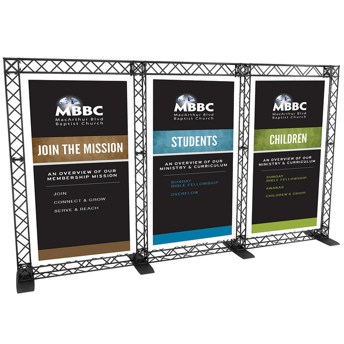 Bannerwand Messe Truss System schwarz 3-teilig Banner Display Wand