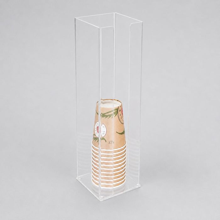 Transparenter Coffee-to-go Becherspender aus Acryl mit 1 Fach für Becherstapel in Café und Gastronomie