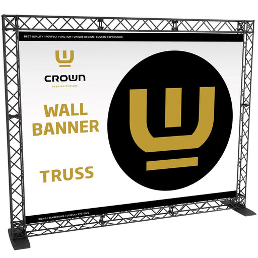 CROWN TRUSS 10 Bannerwand in Schwarz als professionelle Messewand für Messen, Ausstellungen und Promotionstände