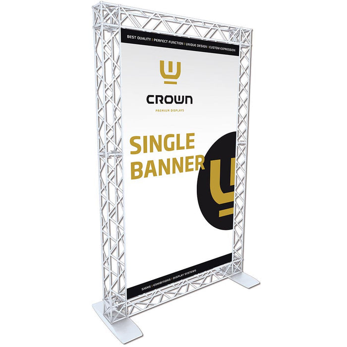 Weiße CROWN TRUSS 10 Bannerwand mit 80 x 201 cm Druckfläche für Messen und Ausstellungen