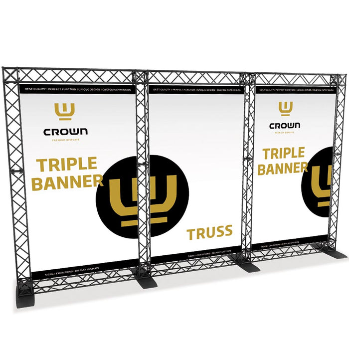 CROWN TRUSS 10 Triple Banner Wall in Schwarz mit drei Bannerflächen für Messebau, Ausstellungen und Promotionaktionen