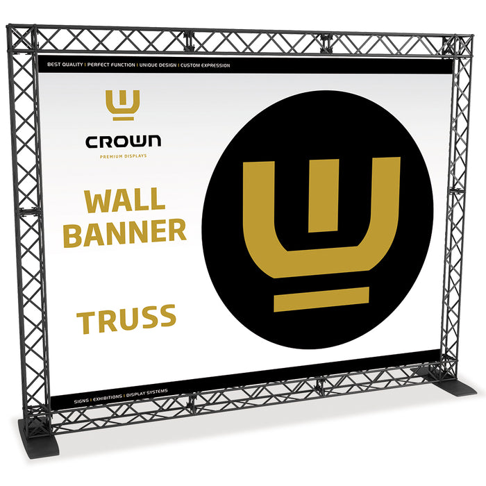 crown truss 15 messewand mit banner als hintergrundsystem fuer messestand event promotion schwarz