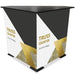 Crown Truss Counter Dreieck in Schwarz, stabile Messetheke 95 x 95 cm, Frontansicht mit Werbebanner