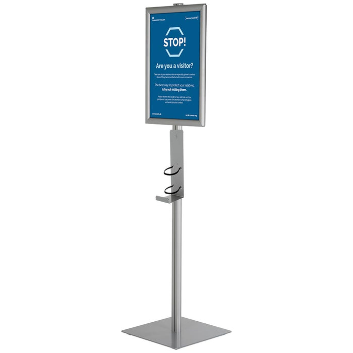 Desinfektionsständer mit Klapprahmen A3 und Flaschenregal, Aluminium 155 cm