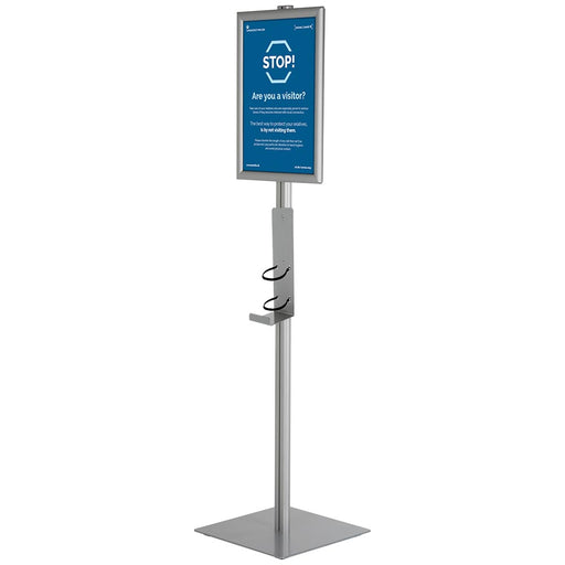 Desinfektionsständer mit Klapprahmen A4 und Flaschenregal, Aluminium 155 cm