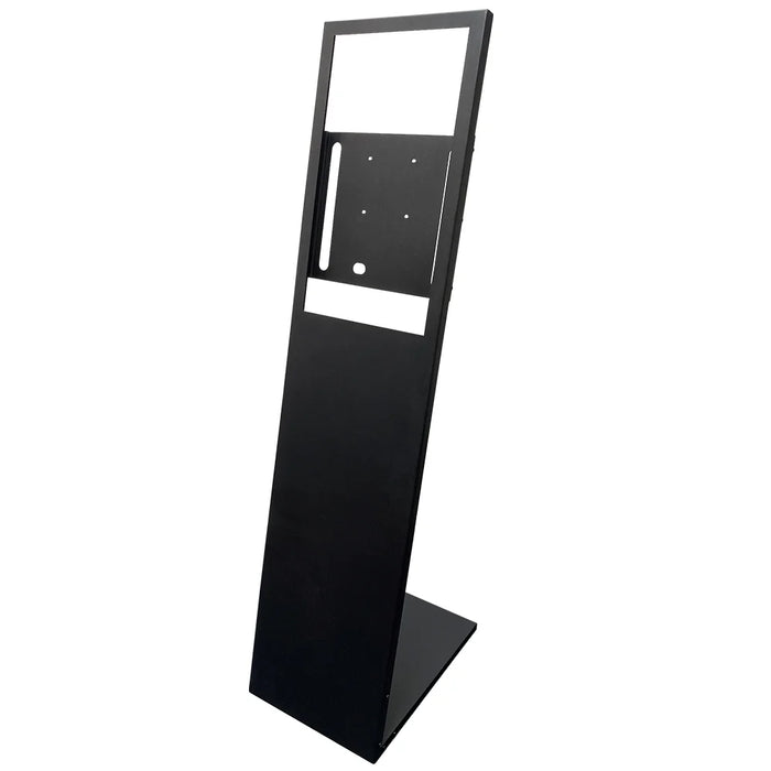 Schwarzer Digital-Signage-Ständer aus lackiertem Stahl ohne Display, Frontansicht