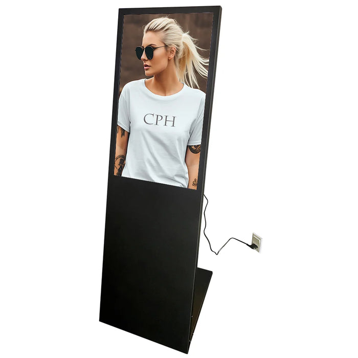 Digitale Infostele indoor mit Display, schwarzer Digital-Signage-Ständer aus lackiertem Stahl