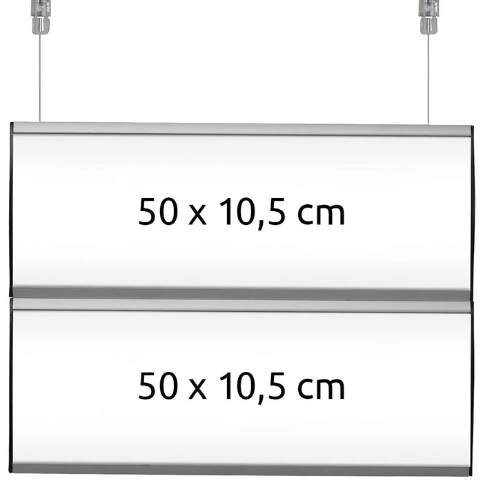 Doppelseitiges Deckenschild mit zwei Informationsebenen für Leitsysteme und Wegführung