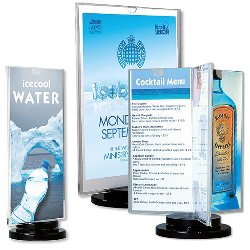 Drehbarer Tischaufsteller 360 Grad aus Acryl als Werbeaufsteller für Theke und Verkaufstresen