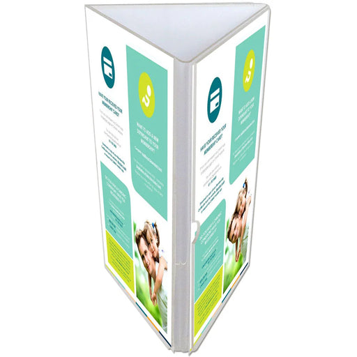 3-seitiger Acryl Menühalter Tischaufsteller Triangle als Dreiecksaufsteller für Speisekarten und Angebote
