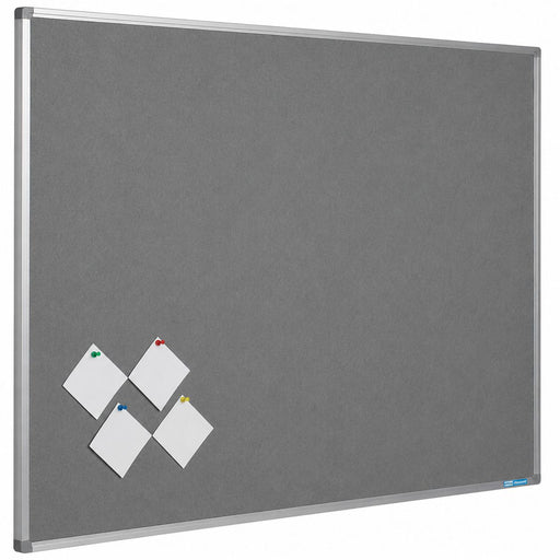 Graue Filz Pinnwand 90 x 120 cm mit Aluminiumrahmen als Notizwand und Informationswand für Büro, Schule und Organisation