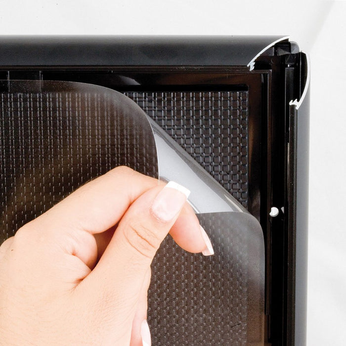 Fotorahmen mit Standfuß, 25 mm Profil, Schwarz – Transparente Frontfolie über dem Plakat