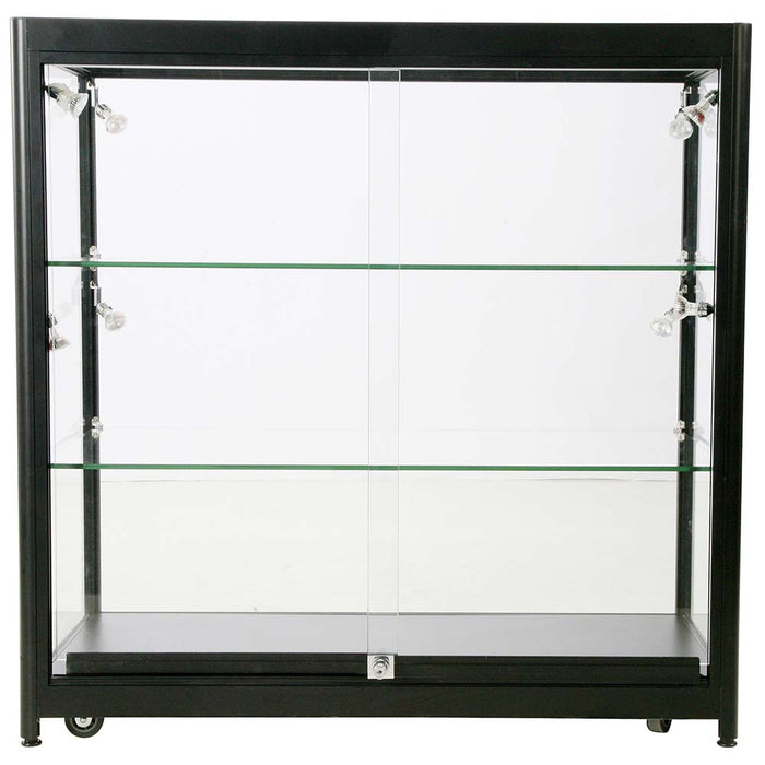 Glasvitrine Duo ohne Schrank in Schwarz mit LED-Spots, Frontansicht
