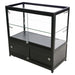 Glasvitrine Duo Tisch mit Schrank in Schwarz mit LED-Spots, leicht schräge Ansicht