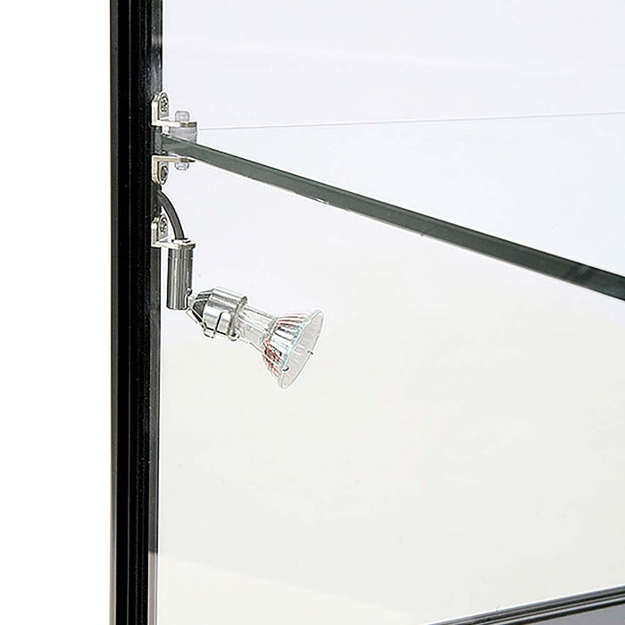 LED-Spot am Glasboden der Glasvitrine Duo Tisch mit Schrank in Schwarz, Detailansicht