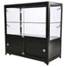 Glasvitrine Duo Tisch mit Schrank in Schwarz mit LED-Spots, Schrägansicht