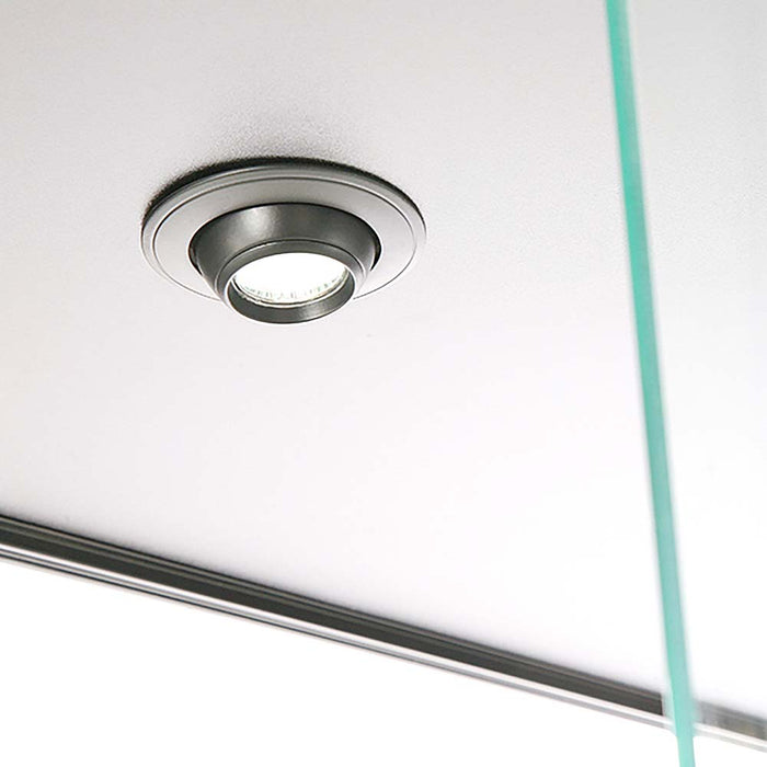 LED-Einbauspot in der Decke der Glasvitrine Duo Tower in Schwarz, Detail