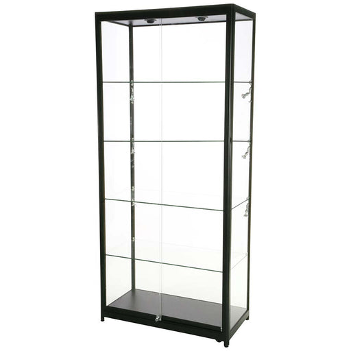 Glasvitrine Duo Tower ohne Schrank in Schwarz mit LED, Schrägansicht